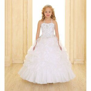 White Jeweled Girls Long Dress